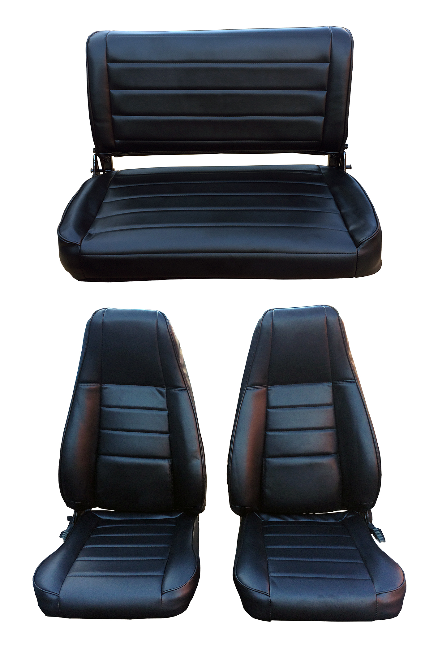 1993 Jeep Wrangler Seat Upholstery Front Buckets & Rear Bench w fold down,  Black Vinyl | Online Store | Car & Truck Interior Carpet