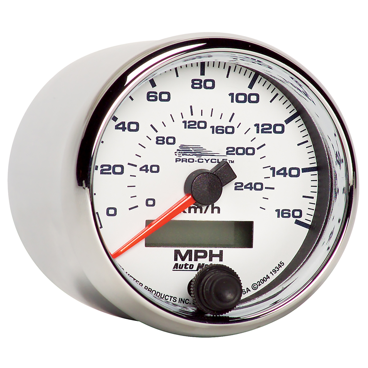 2-5/8" SPEEDOMETER, 0-160 MPH, 0-260 KPH, WHITE, PRO-CYCLE