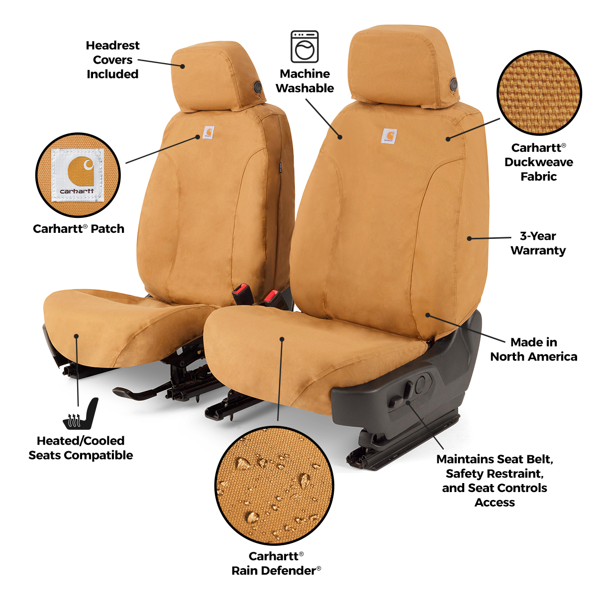 Seat Saver SSC2344CABN - Saver Carhartt Duck Weave Seat Covers, Crew Cab, Brown