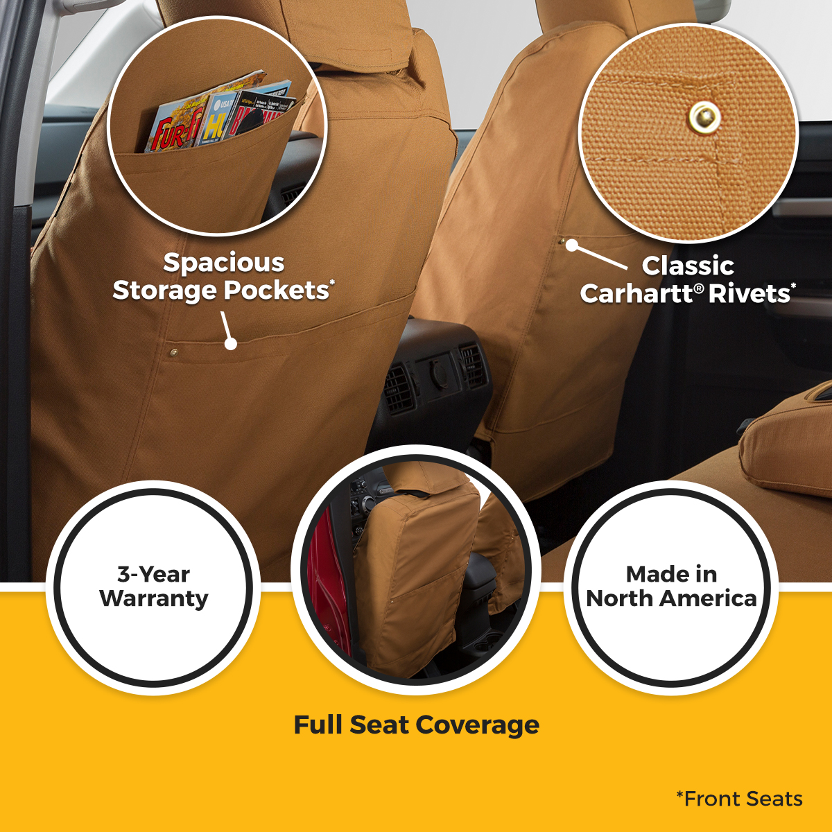 Seat Saver SSC2344CABN - Saver Carhartt Duck Weave Seat Covers, Crew Cab, Brown