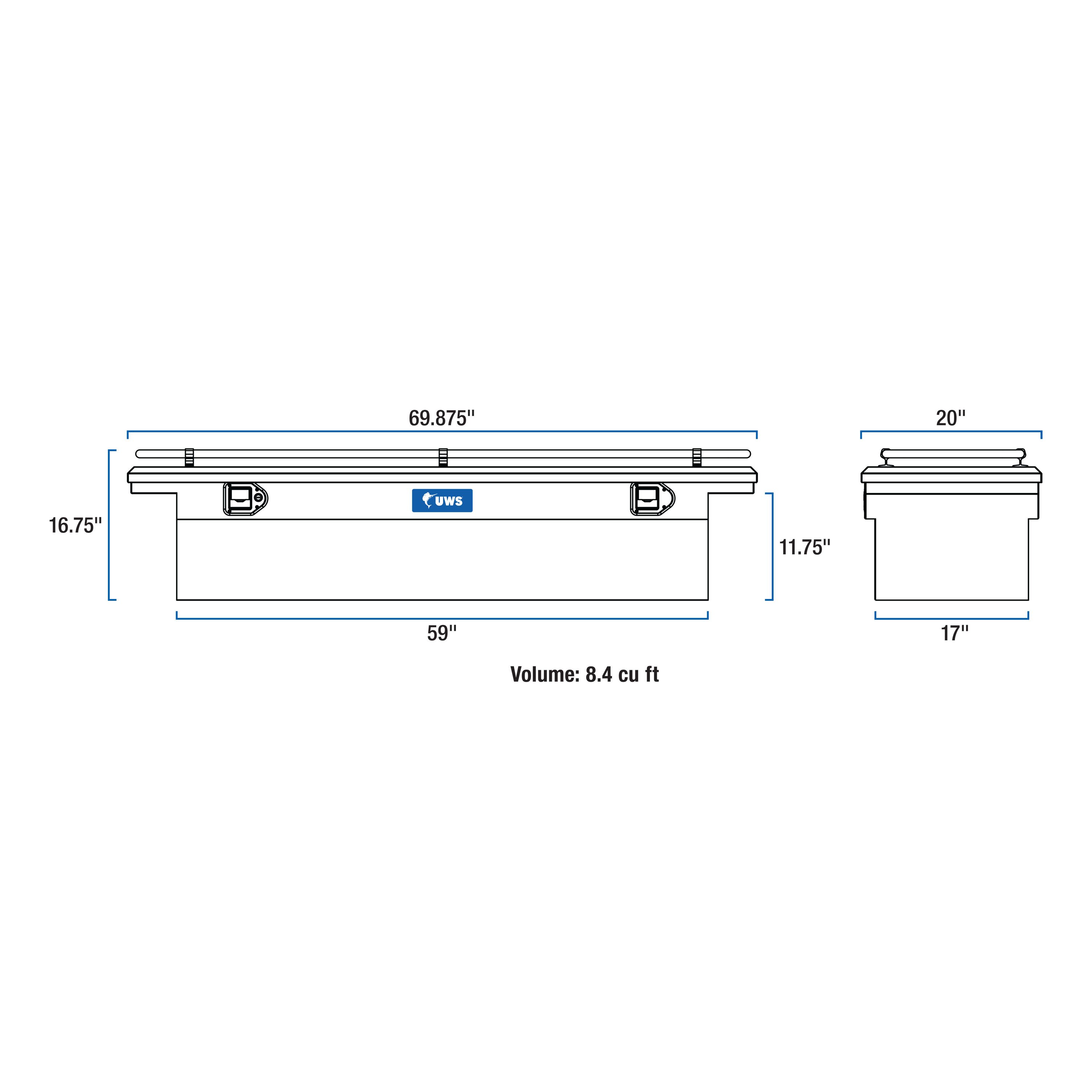UWS TBS-69-LP-R - Crossover Tool Box, Bright Aluminum