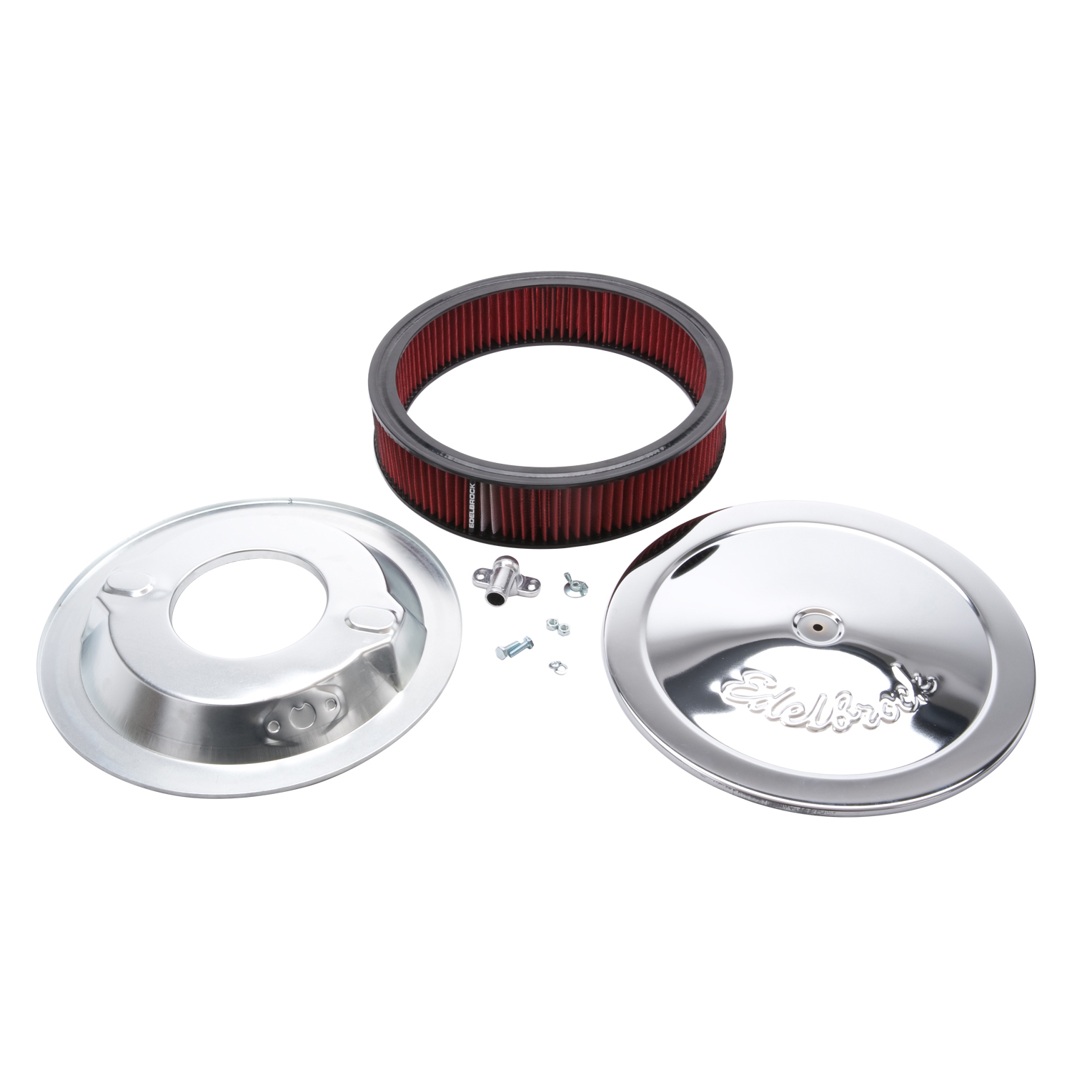 Edelbrock 1224 Pro-Flo Chrome 14\" Round Air Cleaner With 3\" Cotton Element (Deep Flange)