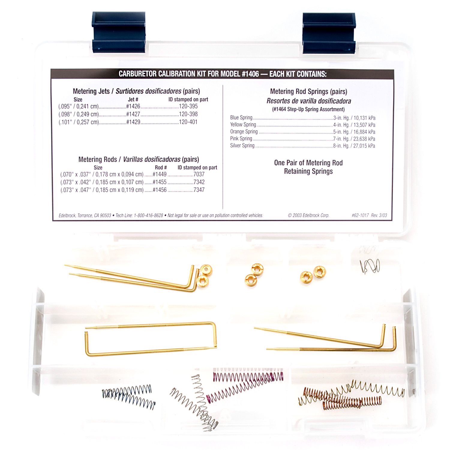 Edelbrock 1487 Performer Series Calibration Kit For #1406 Carburetors