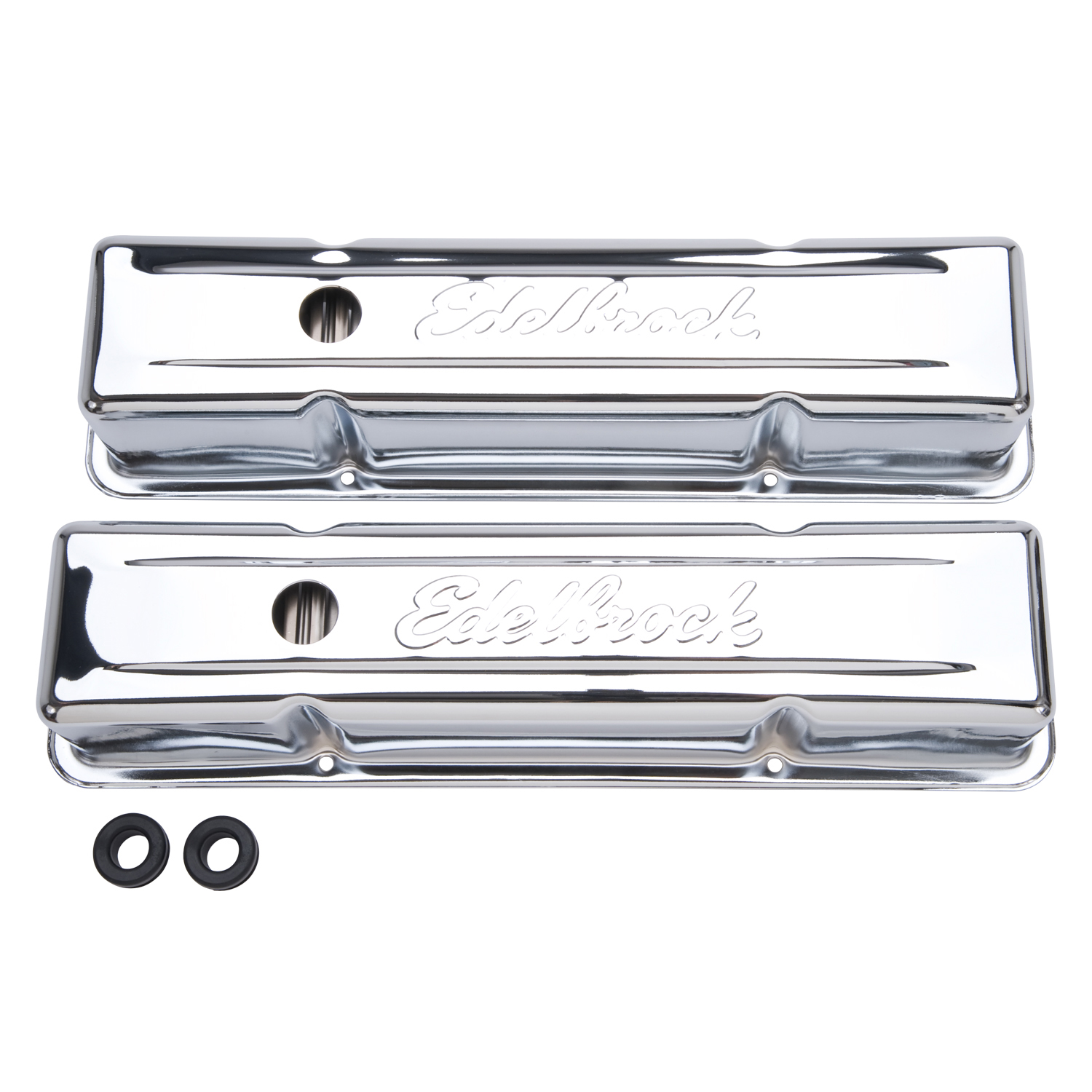Edelbrock 4649 Signature Series Valve Covers, Chrome, Tall Profile, Chevrolet 262-400, \'59-\'86