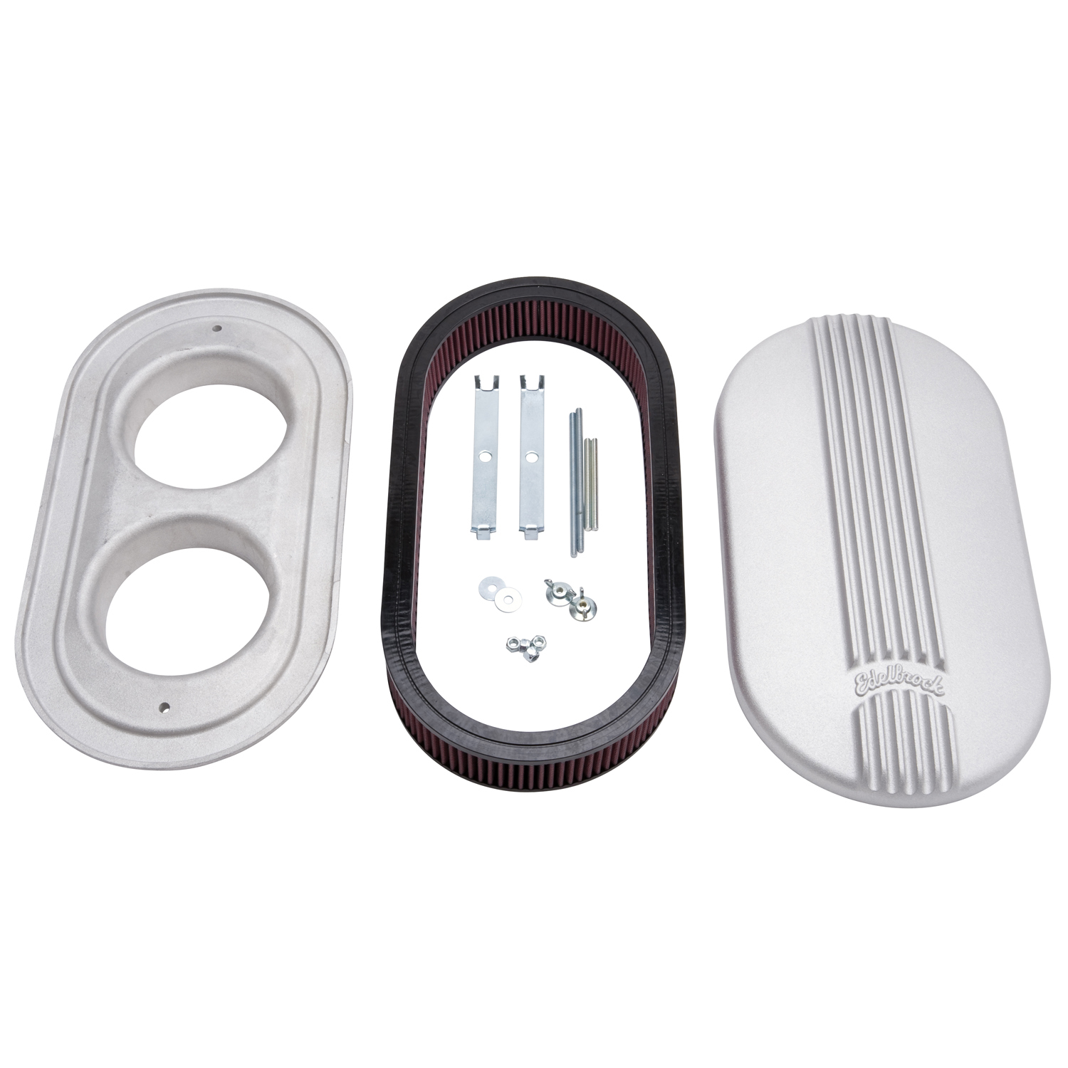 Edelbrock 41199 Pro-Flo Satin Large Oval Cast Air Cleaner For Dual-Quads - 2.4\" Element