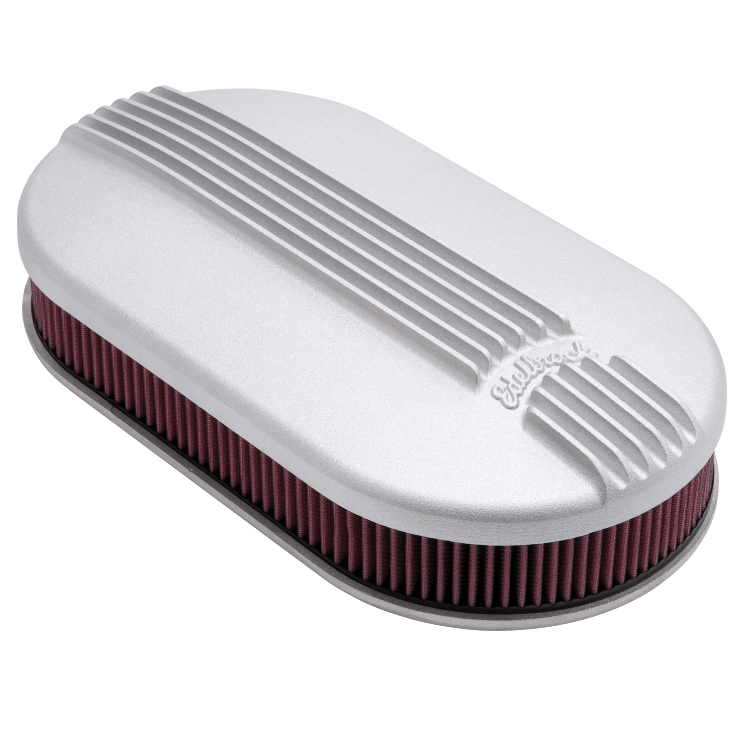 Edelbrock 41199 Pro-Flo Satin Large Oval Cast Air Cleaner For Dual-Quads - 2.4\" Element