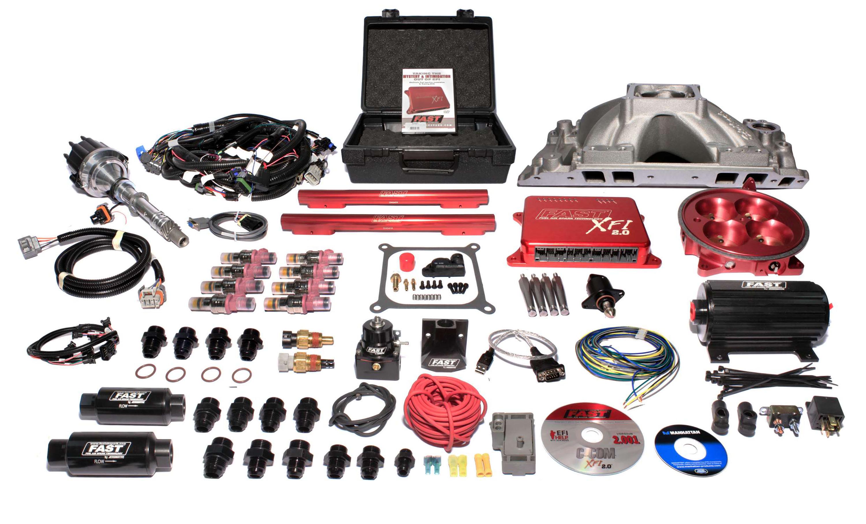 FAST 3011454-05 XFI 2.0 Chevrolet Big Block EFI Kit W/ Red Throttle Body And 550 HP Pump