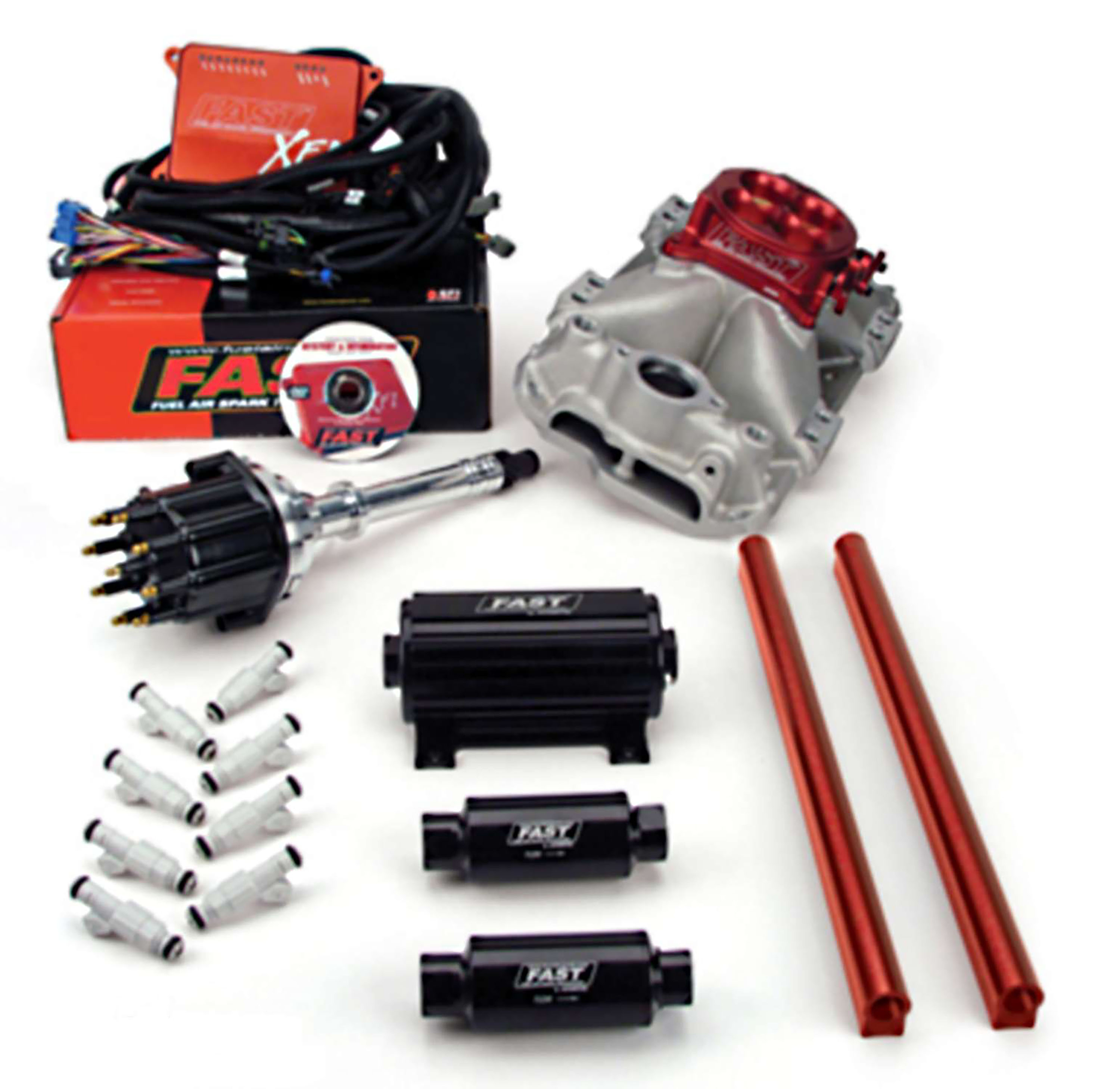 FAST 3012350-05 XFI 2.0 Chevrolet Small Block EFI Kit W/ Red Throttle Body And 550 HP Pump