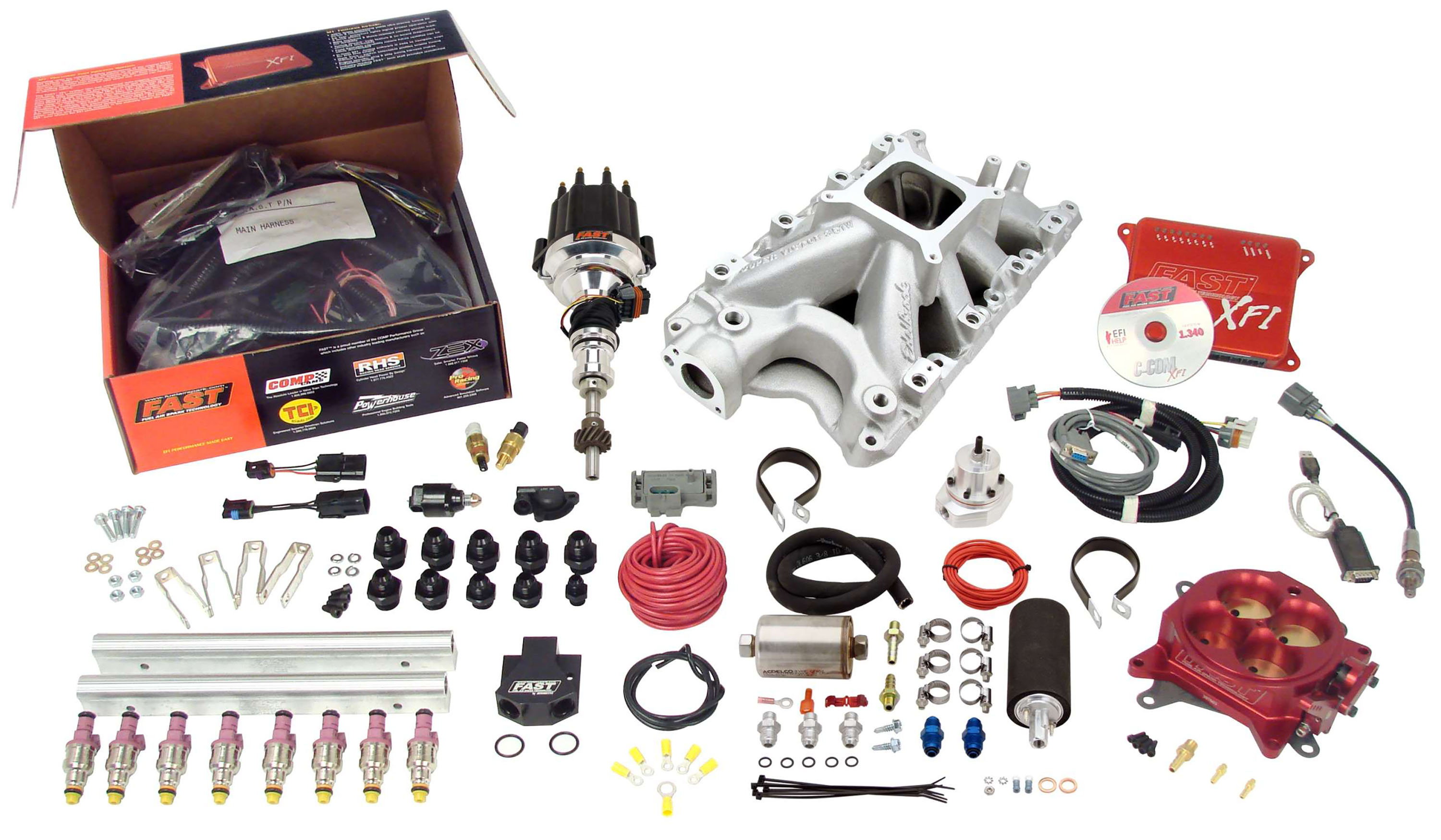 FAST 3035351-05 XFI 2.0 Ford Windsor EFI Kit W/ Red Throttle Body And 550 HP Pump