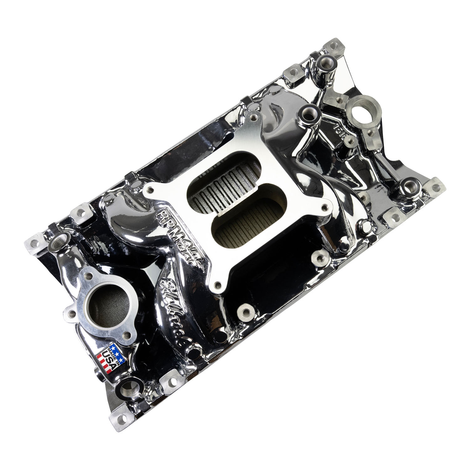 Edelbrock 7516-CP Edelbrock RPM Air-Gap Manifold For Small-Block Chevy Vortec, Chrome Plasma