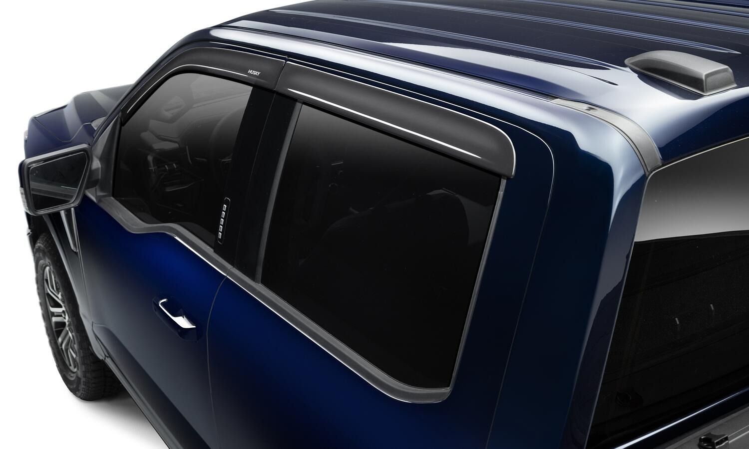 Low Profile Ventvisor Deflector; Smoke; Outside Mount; 4 pc. 2014-2018 Chevrolet Silverado 1500; 2014-2018 GMC Sierra 1500; 2015-2018 Chevrolet Silverado 3500 HD; 2015-2018 GMC Sierra 3500 HD; 2015-2019 Chevrolet Silverado 2500 HD; 2015-2019 GMC Sierra 2500 HD