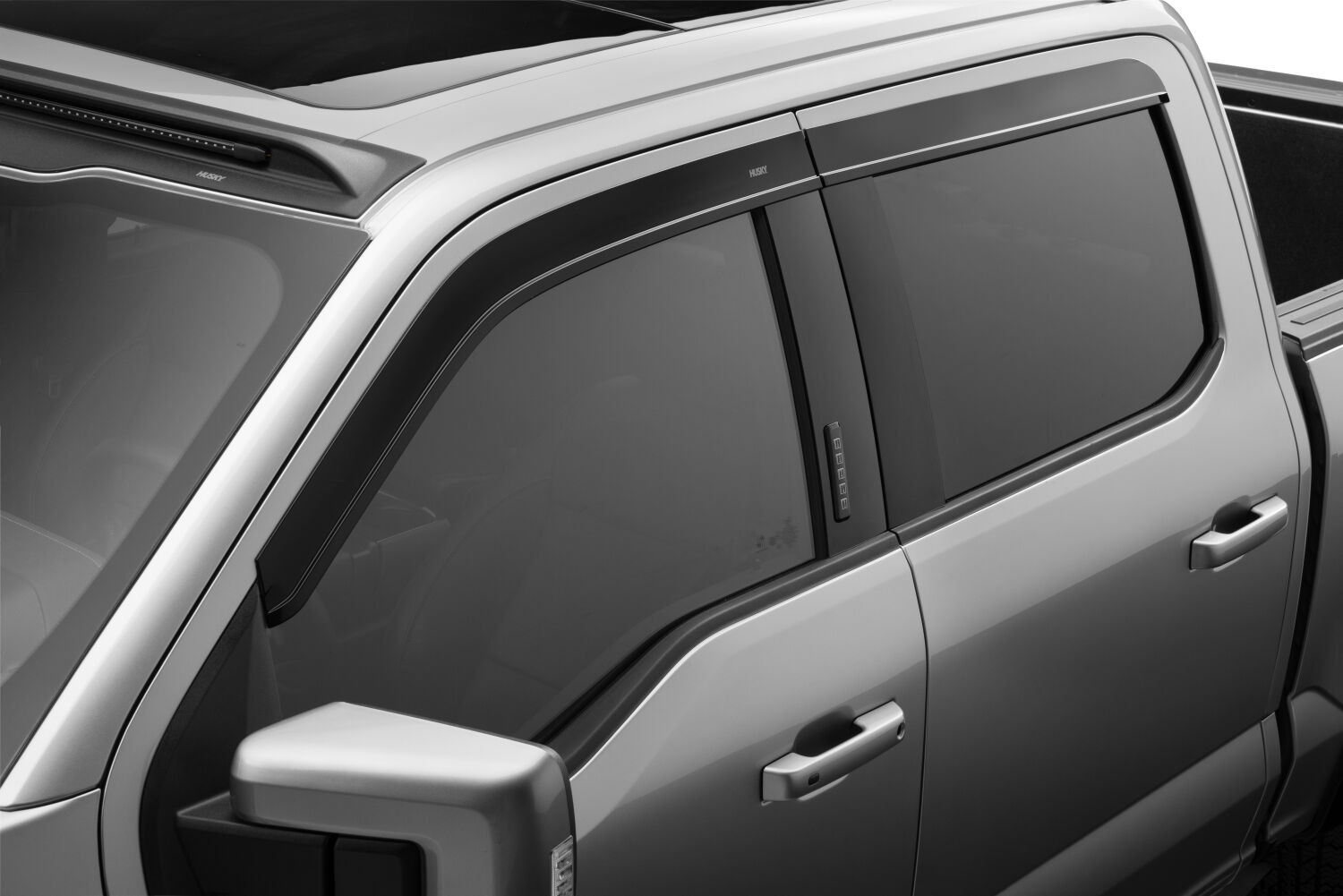 Low Profile Ventvisor Deflector; Smoke; Outside Mount; 4 pc. 2015-2026 Ford F-150; 2017-2026 Ford F-250 Super Duty; 2017-2026 Ford F-350 Super Duty; 2017-2026 Ford F-450 Super Duty; 2022-2026 Ford F-150 Lightning