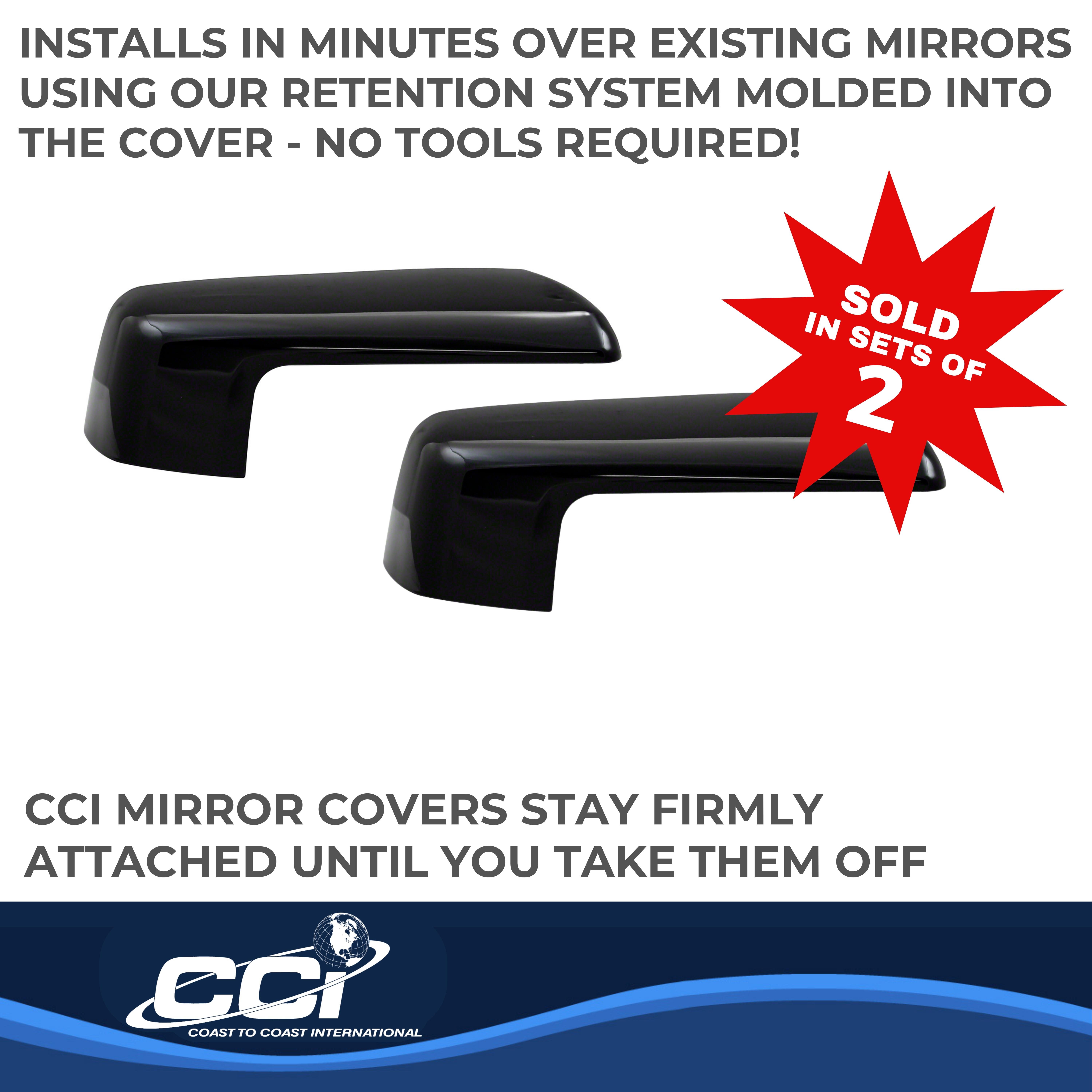 Coast To Coast CCIMC67536RBK - Chrome Mirror Covers, Black, Gloss Painted