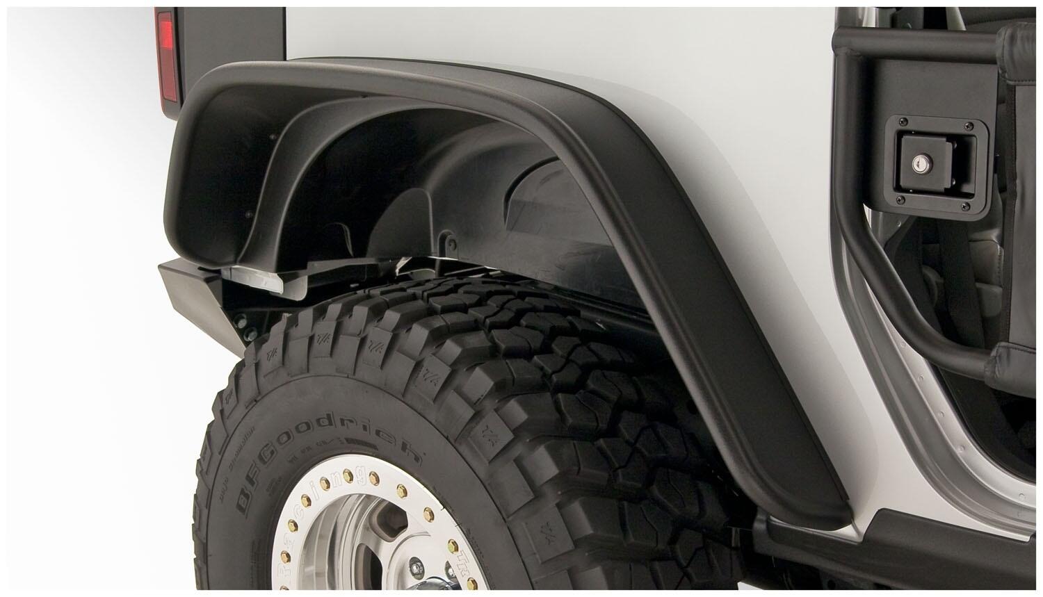 Bushwacker 10919-07 - Flat Style Fender Flares (Jeep), 4-Piece Set, Black