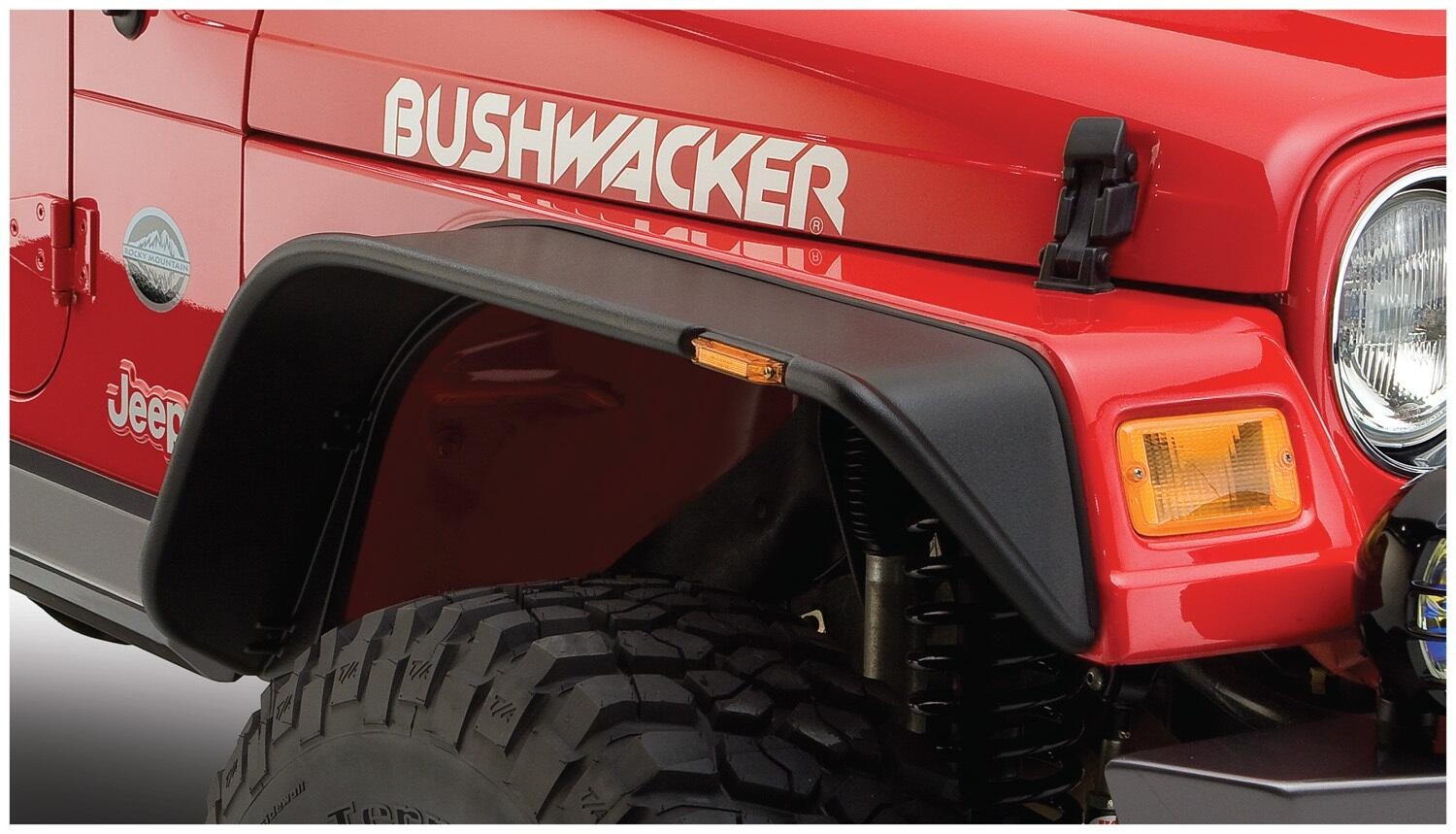 Bushwacker 10920-07 - Flat Style Fender Flares (Jeep), 4-Piece Set, Black
