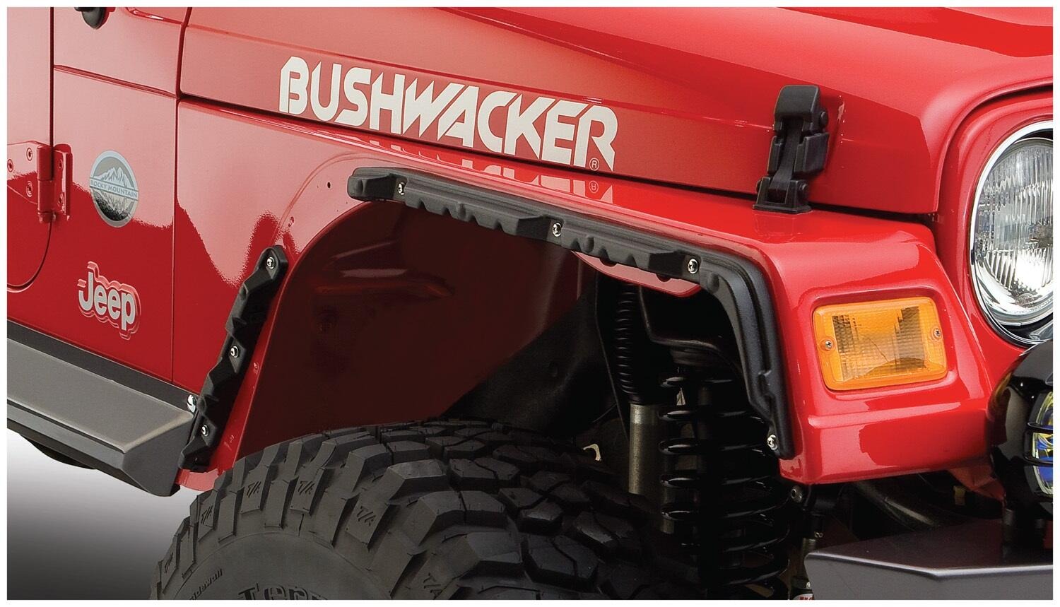 Bushwacker 10920-07 - Flat Style Fender Flares (Jeep), 4-Piece Set, Black