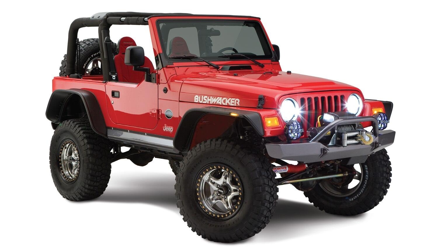 Bushwacker 10920-07 - Flat Style Fender Flares (Jeep), 4-Piece Set, Black