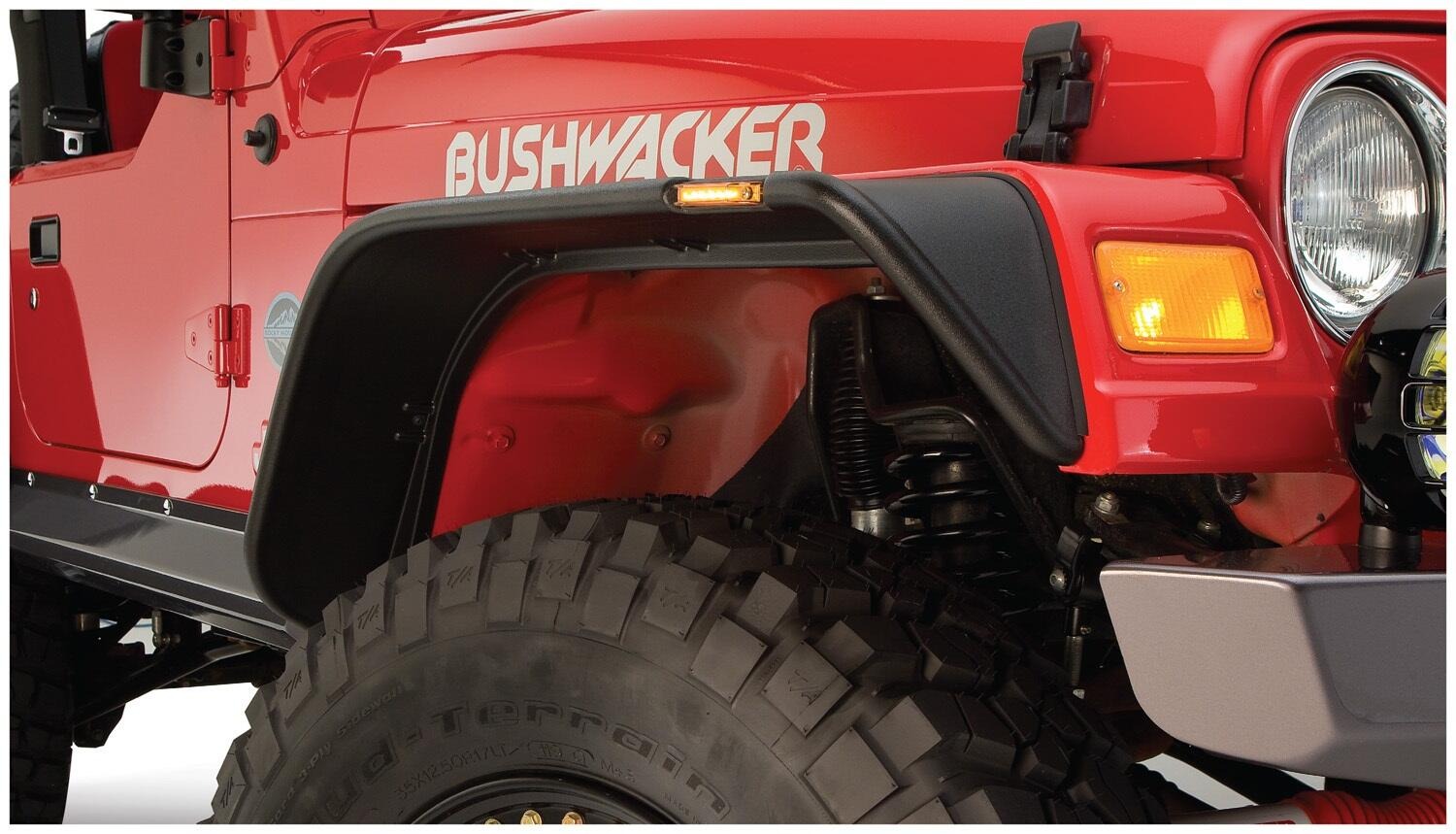 Bushwacker 10920-07 - Flat Style Fender Flares (Jeep), 4-Piece Set, Black