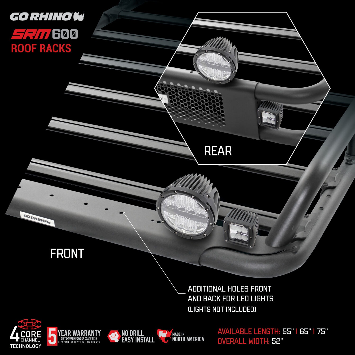 Go Rhino 5936065T - SRM Roof Racks, Black, Aluminum