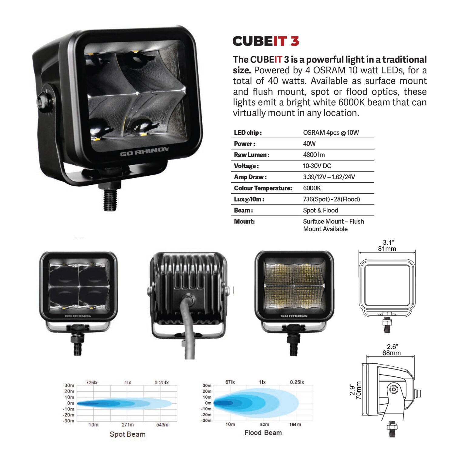Go Rhino 750400321SCF - LED Light Kits, Anodized, XPLOR Blackout