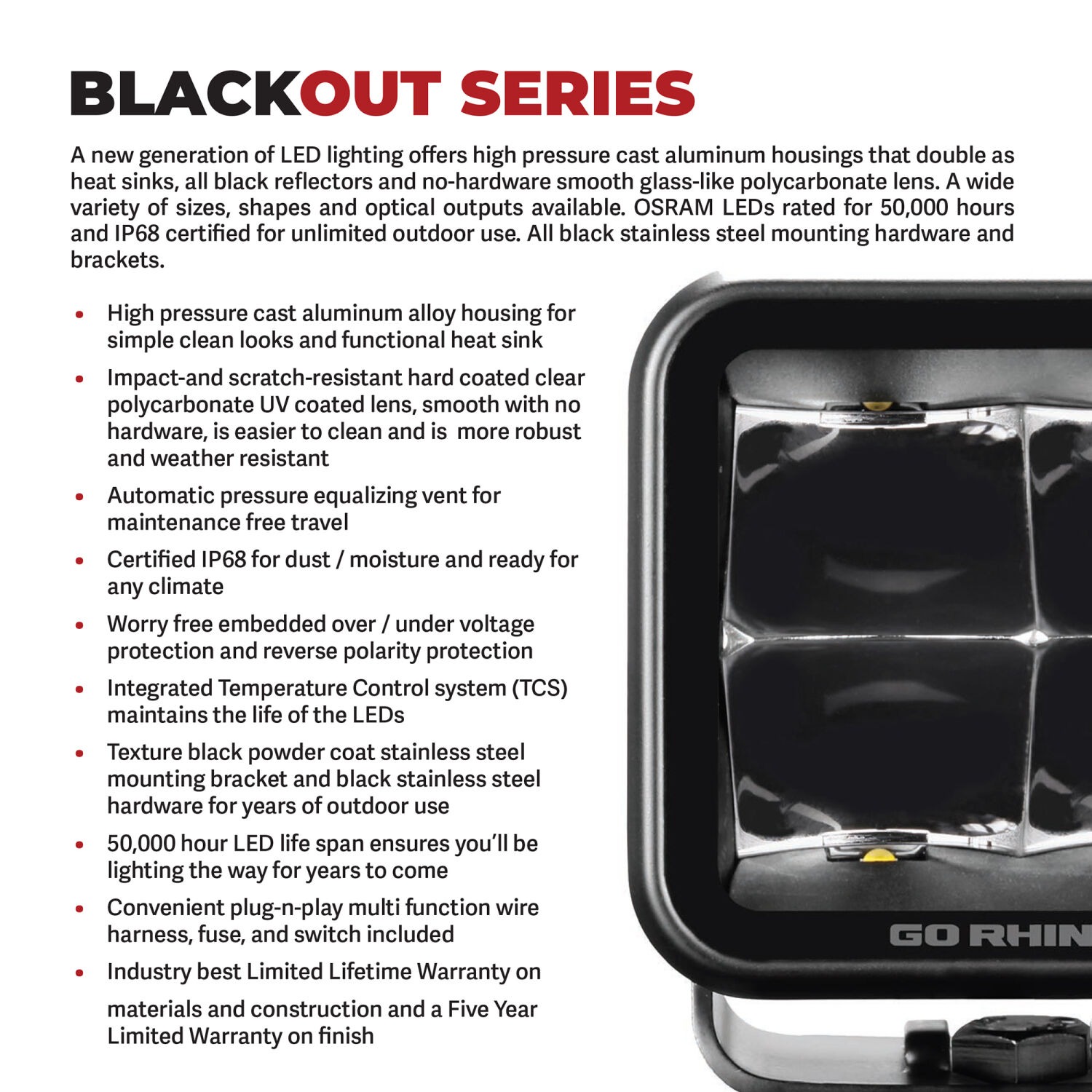 Go Rhino 750700321FCS - LED Light Kits, Anodized, XPLOR Blackout