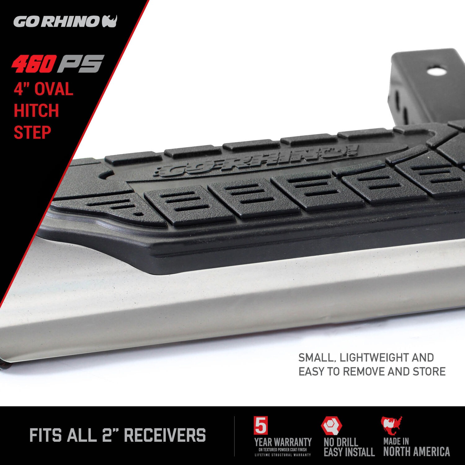 Go Rhino 460PS - Hitch Steps, Silver, Polished Stainless Steel