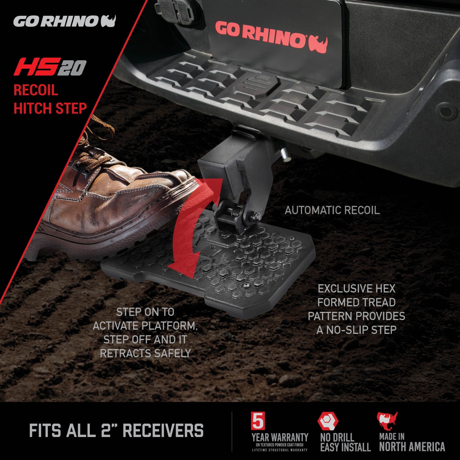 Go Rhino HS2012T - HS-20 Hitch Bump, Black, Composite