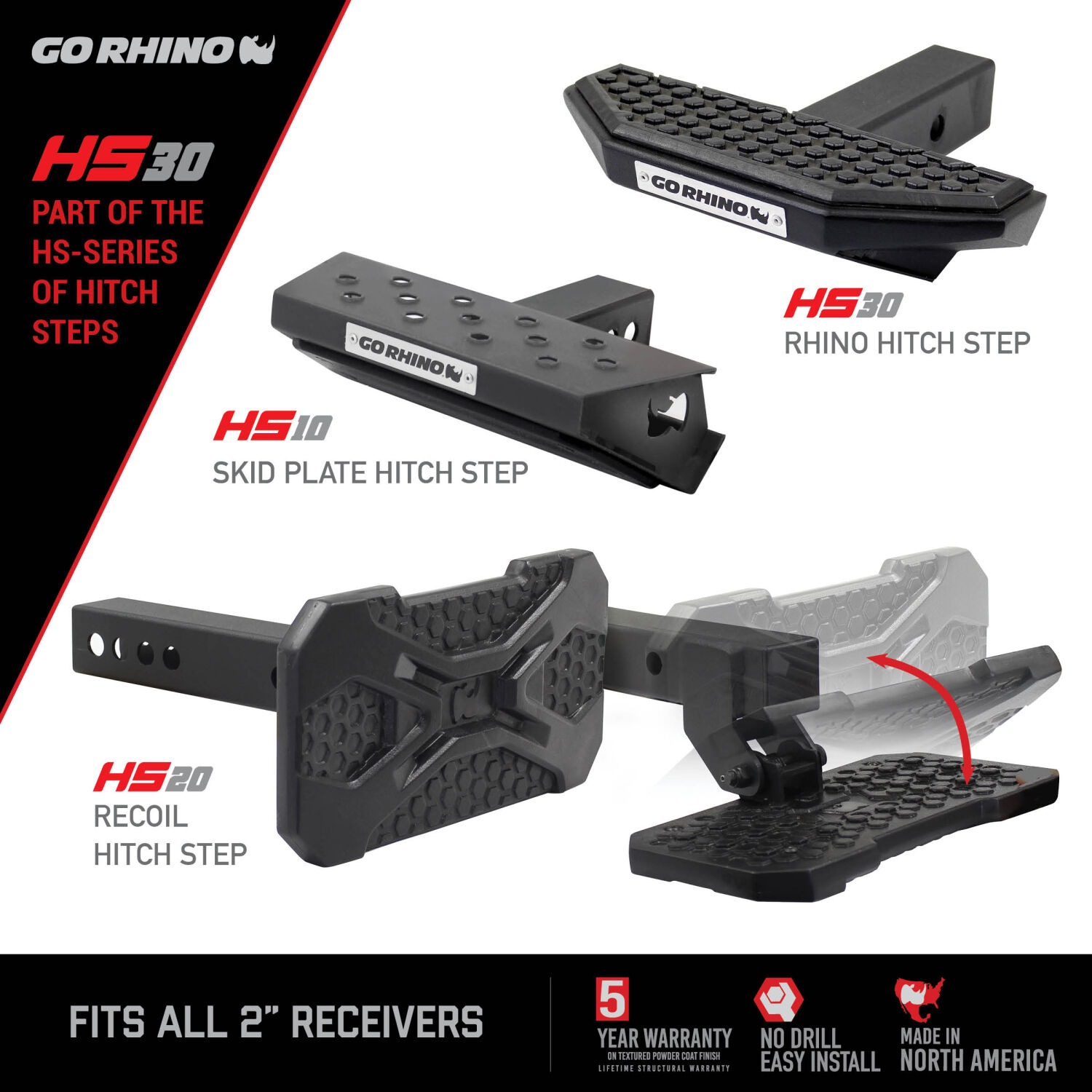 Go Rhino HS3012T - HS-30 Hitch Step, Black, Steel