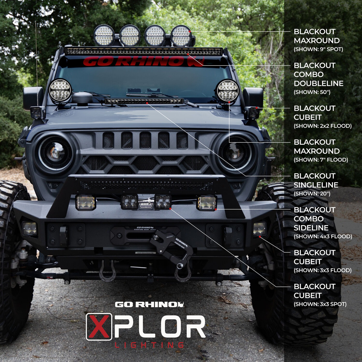 Go Rhino 751052012CSS - LED Lighting, Anodized, XPLOR Blackout Combo